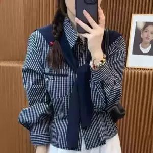 스트라이프 셔츠 체크 숄 칼라 싱글 블레이저 여친 니트 KS1