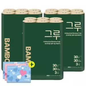 삼정펄프 그루 프리미엄 밤부 화장지 30m 30롤 3팩 + 여행용티슈 40매 3개