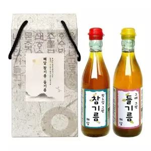 고품질 해달 참기름 350ml 1병 + 들기름 350ml 1병 2구 케이스포함 (WFH06PU)