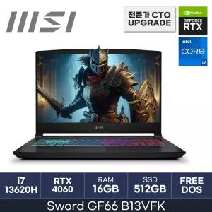 MSI 16인치 인텔 i7-13620H RTX4060 D5-16GB 512GB FreeDOS 게이밍 노트북 GF66 B13VFK HMC