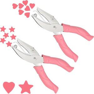 [미국배송] 2피스 휴대용 홀 페이퍼 펀치 플레펫 하트 펀치 + 스타 1/4인치 메탈 싱글 소프트 핸들 태그 의류 티켓(하트+스타)(스타+하트)