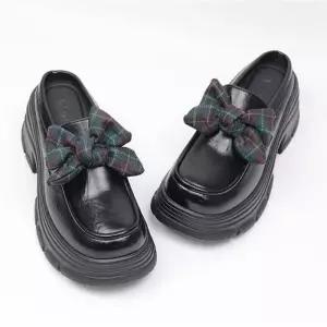 [라운슈] 체크 리본 가보시 뮬 블로퍼 7cm