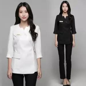 단체복 반소매 유니폼 네이비 상의 반팔티 정장 병원 회사 비서 직장인 셔츠