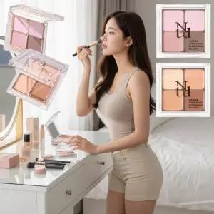 혀누닷컴 눈가 애교살 아이 섀도우 자연스러운 웜톤 쿨톤 음영 4구컬러 아이 쉐도우 팔레트 눈두덩이 밀착