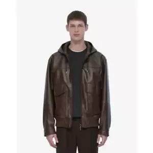 질스튜어트 JILLSTUART 뉴욕 남성 와인 페이크 레더 후드 점퍼