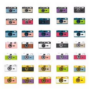 빈티지 레트로 35mm 리플레이 필름 카메라 고정 초점 렌즈 수동 감기 되감기 내장 플래시 일회용이 아닌