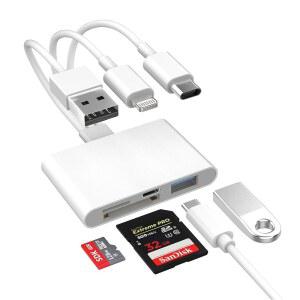 Mac용 4-in-1 SD 카드 리더, USB-C+Lightning+USB 3.0 OTG 어댑터, 카메라 /TF 카드에서 휴대폰으로 빠르게 전송, 플래시 드라이브와 호환 가능