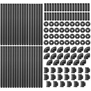 모닝로 148개 블랙 아이언 파이프 피팅 세트 나사형 홀 인더스트리얼 빈티지 스타일 페인트 금속 니플/가단성 플로어 플랜지 엘보우 티스 콤보로 DIY 가구 선반1/2인치