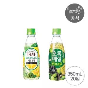 초록매실 스파클링 제로 350mL 10개 + 티즐 제로 스파클링 레몬 말차 350mL 10개