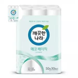 크리넥스 깨끗한나라 화장지 에코베이직 2겹 30롤 50m 1팩