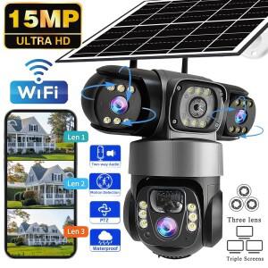 V380PRO 15MP WiFi 태양광 카메라 3렌즈 360도  방수 CCTV 야간 투시 양방향 오디오 모바일 추적 HD IP