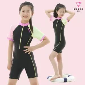 [제테스]제테스 여아동 올인원 집업 반팔 3부 수영복 레몬코랄 G_2i062