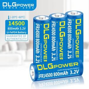 DLGPOWER AA 14500 배터리 3.2V 800mAh LiFePO4 충전식 배터리 2000 방전 사이클 손전등 무선 키보드 장난