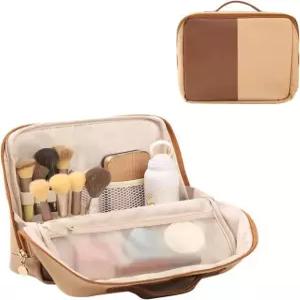 루카린 대형 스탠딩 닦을 브러시 케이스 있는 수 여행용 접이식 세면도구 트레이가 튼튼한 9.5인치 TPU PU 홀더가 메이크업 휴대폰 백 정리함 화장품 방수 갈색 가죽 Brown