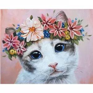 TBZ 화관 쓴 냥이 (캔버스) 보석십자수 40x50