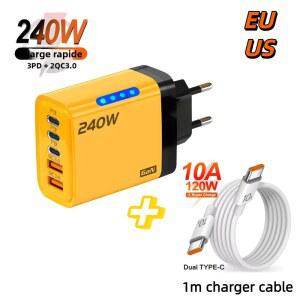 240W USB C GaN 고속 충전기 LED 라이트 타입 멀티 포트 휴대폰 아이폰 16 15 프로 삼성 화웨이 샤오미용
