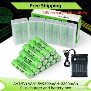 충전식 배터리 1.5V AA 9800mAh+AAA 8800mAh+충전기 컴퓨터 시계 라디오 비디오 게임 디지털 카메라용
