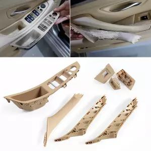 블랙 카본 파이버 LHD RHD 인테리어 도어 핸들 BMW 5 F10 F11 520d 525d 530d 535i 내부 패널 풀 트림 커버