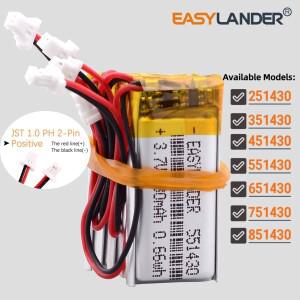 10개/묶음 JST1.0 2P 251430 3.7V 150mAh 리튬 폴리머 LiPo 충전식 배터리