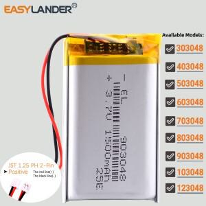 103048 JST1.25 2핀 3.7V 리튬 폴리머 LiPo 배터리 1500mAh