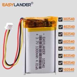 JST1.5mm 3핀 3.7V 1000mAh 102540 리튬 이온 폴리머 배터리