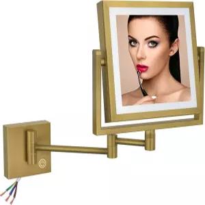 빛과 확대 기능이 있는 레코도르 사각형 벽걸이 메이크업 미러 8인치 양면 조명 LED 욕실 배니티 터치 디밍