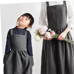 여성 성인 아동 모녀 커플 빈티지 메이플 주름 앞치마