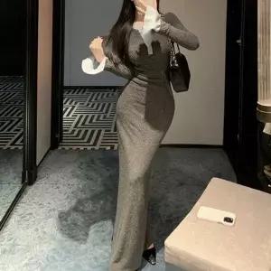 [하프클럽/]슬림핏 골지 오버핸드 A라인 니트 원피스