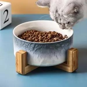 [반려] 반려동물우드받침도자기식기 16cm 강아지밥그릇