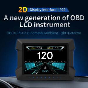 호환 OBD GPS HUD P22 자동차 OBD2 헤드업 디스플레이, 온보드 컴퓨터, 자동차 전자 액세서리, 클리노미터 감지기의 스마트 게이지