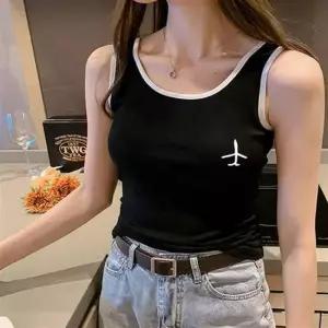 썸머 이너 어깨배색라인 비행기포인트 민소매티