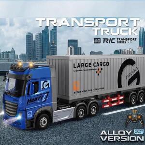 RC 자동차 큰 RC 컨테이너 트럭 9CH 합금 원격 제어 오일 탱크 트럭 전자 시뮬레이션 트레일러 LED 음악 충