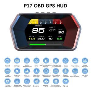 호환 4 3인치 디스플레이 차량용 HUD OBD2 헤드업 디스플레이 온보드 컴퓨터 디지털 시계 GPS 주행거리 속도계 계기판 P17
