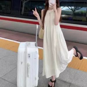 여성 여름 바캉스 꼬임 홀터넥 민소매 롱 원피스