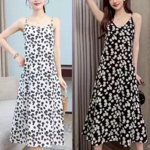 끈나시 플라워 무늬 원피스 롱 여름 민소매