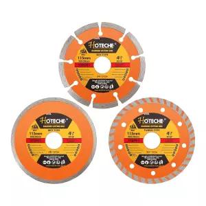 Hotech 3Pcs 다이아몬드 절단날 4-1/2인치 앵글 그라인더 건식/습식 벽돌 석조 콘크리트 타일 및 세라믹용