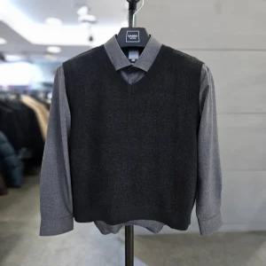 [바쏘옴므]바쏘옴므 남자 가을 겨울 캐시미어 블렌드 조끼 차콜 니트 베스트 WSZ3WV02