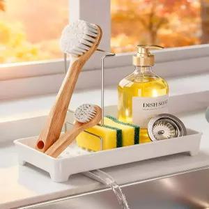 카우믹 플라스틱 싱크대 캐디 304 스테인리스 스틸 브러시 홀더가 있는 주방 방청 스펀지 돌출된 리지가