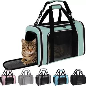 이핀커버 캣독 캐리어 소프트사이드 15파운드 미만 소형 반려동물 여행 솔리드 접이식 중 그린