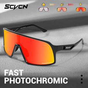 SCVCN 광변색 안경 야외 스포츠 남성 선글라스 운전 UV400 여성 사이클링 자전거 고글