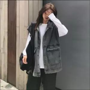 블랙데님 베스트 청조끼 오버핏 캐주얼 아우터 레이어드