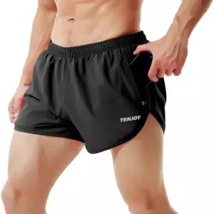 TENJOY 남성용 러닝 반바지 짐 운동 지퍼 포켓이 있는 3인치 스포츠