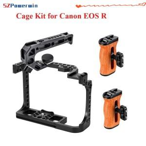 나무 Handgrid 핸들 키트가있는 Canon EOS R 용 Powerwin 카메라 케이지 알루미늄 합금 다기능 Arri 위치