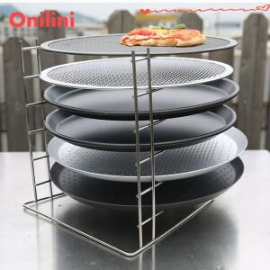 Onilini 피자 팬 스탠드 6 레이어 스테인레스 스틸 11 인치 랙 홀더 파티 뷔페 테이블 플래터