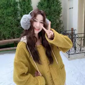 여성용 모피코트 후드 라이크 퍼 일체형 램스울 코트 원픽1