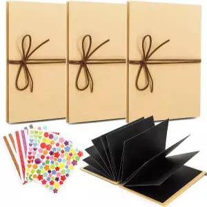 하카로아 4팩 6 x 8인치 아코디언 스크랩북 블랙 페이지 DIY 액세서리가 포함된 작은 사진 앨범 신축성