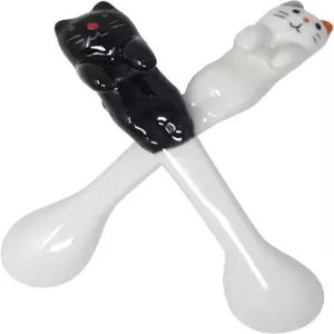 혼베이 2PCS 미니 귀여운 세라믹 고양이 숟가락 걸이식 티 커피 설탕 블랙