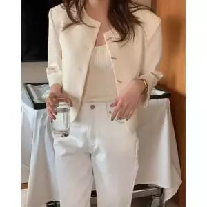 여성용 빈티지 솔리드 정장 칠부 톱 자켓 반코트 원픽1