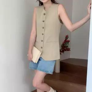 [하프클럽/옷자락]여자 여름 롱베스트 버튼 브이넥 세미정장 스판 조끼