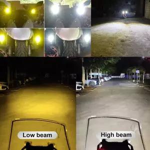 2개 보조 드라이브 라이트 방수 하이로우 빔 바이크 오토바이 안개등 8000LM 6000K3000K 20Wx2 노란색흰색